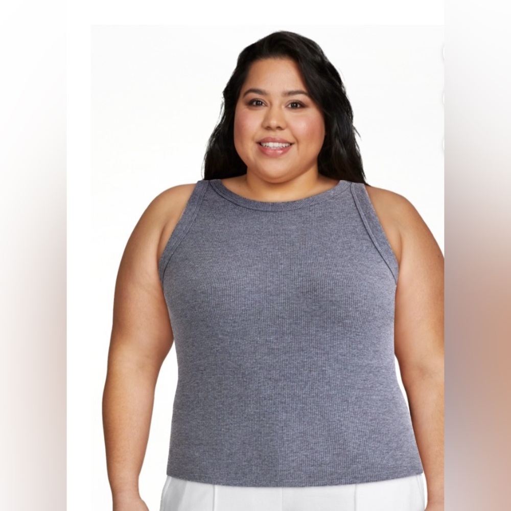 Gray Ribbed Cotton Sleeveless Top